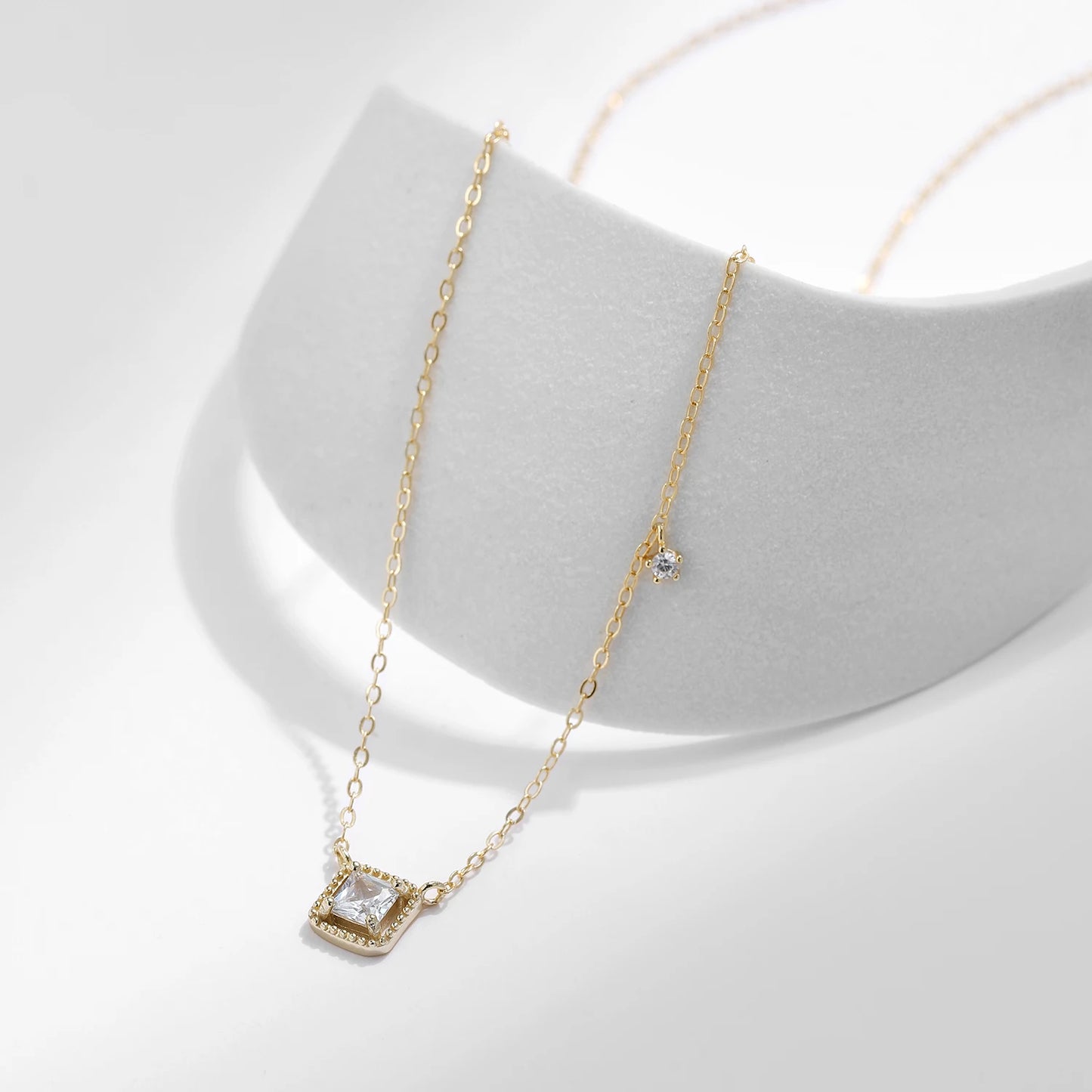 MODIAN 925 Sterling Silver Simple High Quality Square Zirconia Necklace Pendant Trendy Gold Color Link Chain For Women Jewelry