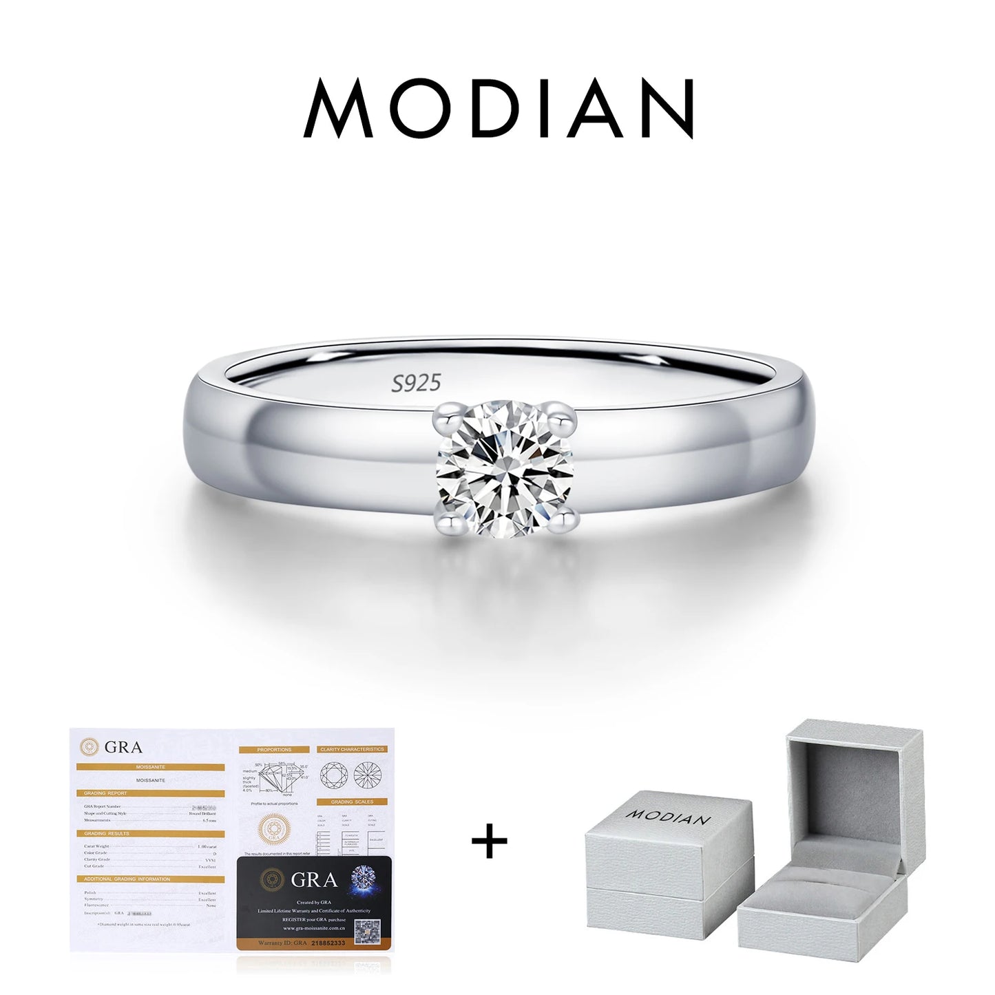 MODIAN D Color Round Moissanite Rings 925 Sterling Silver Fashion Simple Ring For Women Wedding Statement Jewelry Gifts
