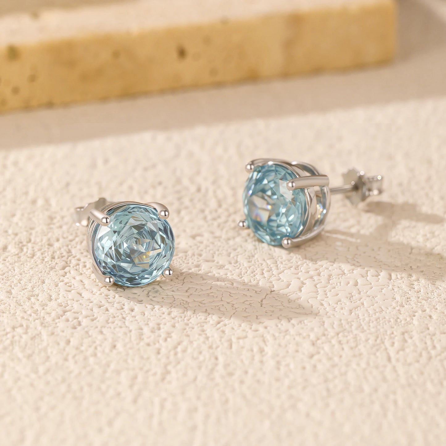 MODIAN 925 Sterling Silver Sparkling Round Light Blue Rose Cut Daisy Stud Earrings For Women Fine Hypoallergenic Jewelry