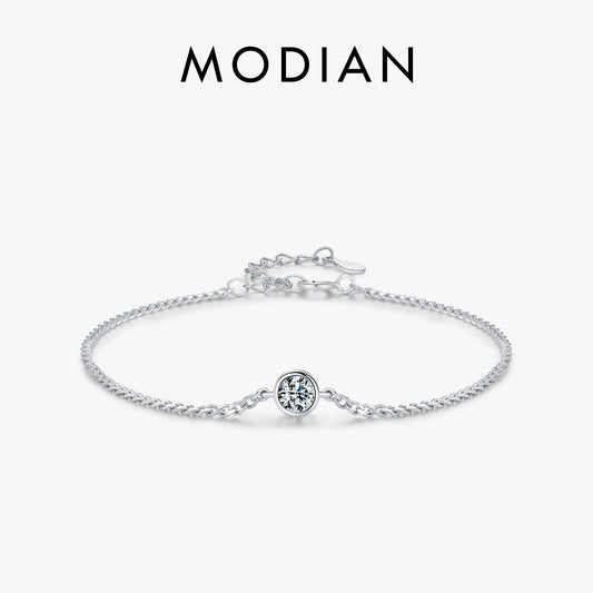 Pulsera MODIAN de 0,25 quilates con engaste de moissanita para mujer, elegante pulsera de cadena de plata de ley 925 con diamantes, joyería de boda
