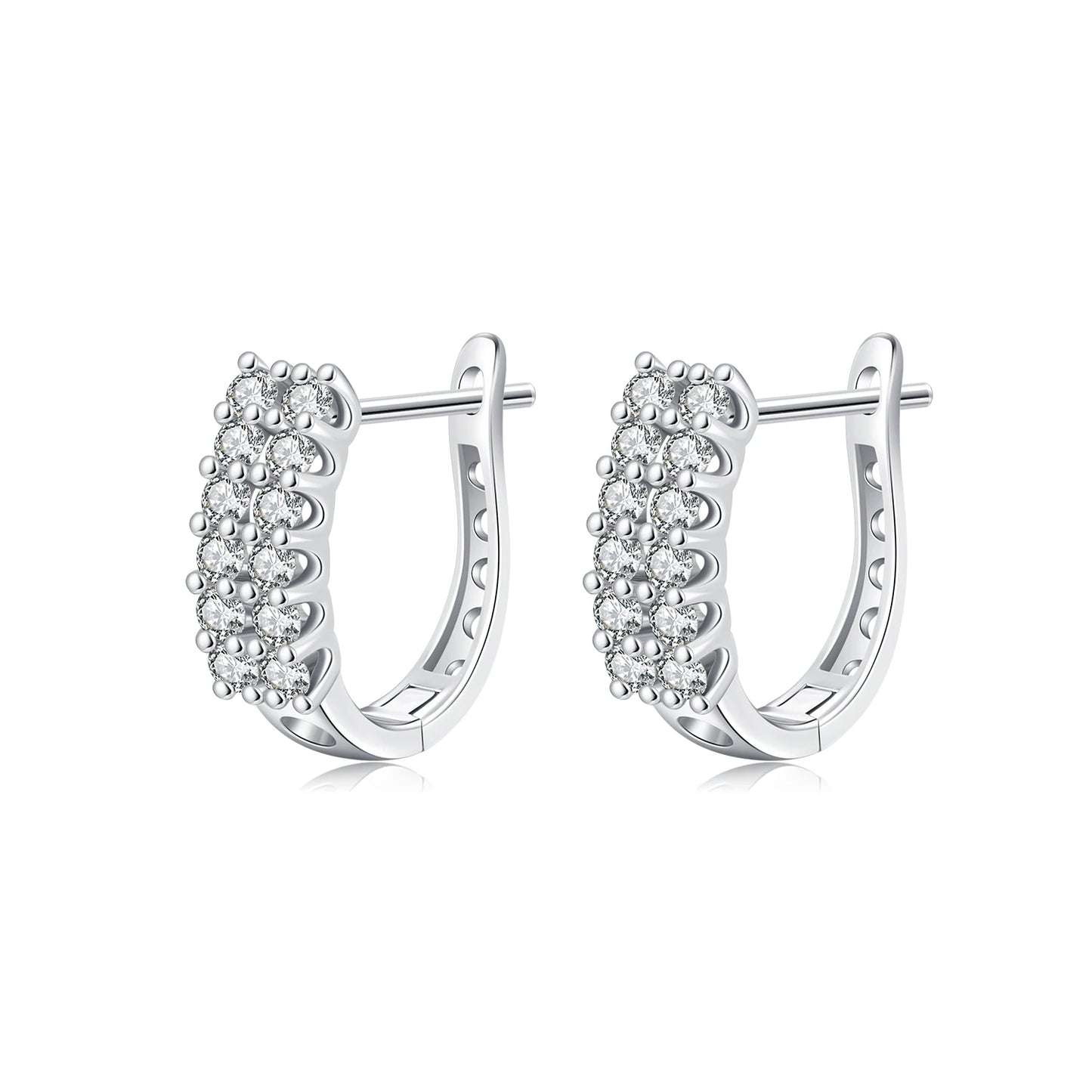 MODIAN 925 Sterling Silver Fashion Double Row Round CZ Hoop Earrings Classic French Style Buckle Earrings For Women Jewelry
