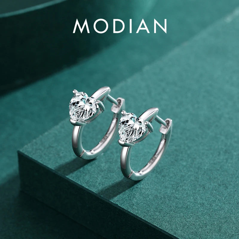 Pendientes MODIAN de plata de ley 925 pura con forma de corazón romántico para mujer, pendientes de circonita fina, joyería de boda, regalo de compromiso