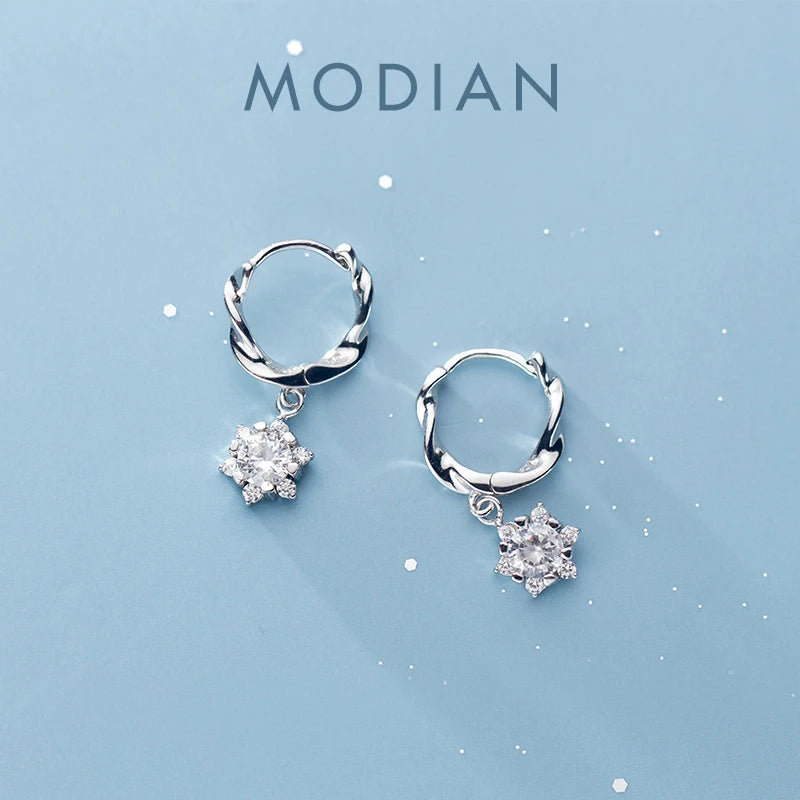 MODIAN Sparkling AAA Zircon Flower Irregular Hoop Earring for Women Real 925 Sterling Silver Wedding Engagement Original Jewelry