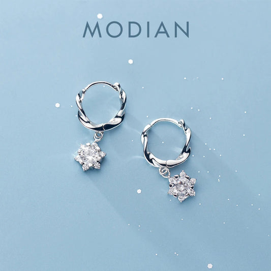 MODIAN Sparkling AAA Zircon Flower Irregular Hoop Earring for Women Real 925 Sterling Silver Wedding Engagement Original Jewelry