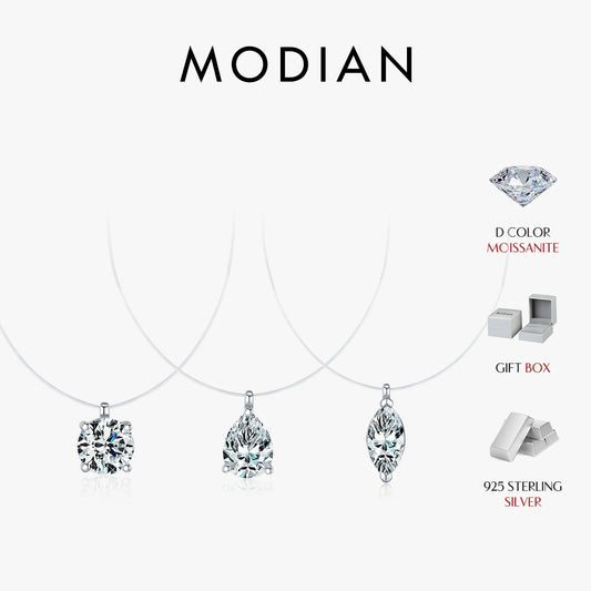 MODIAN 3 Styles Moissanite Necklace 925 Sterling Silver Simple Geometric Fishing Line Choker Necklaces For Women Fine Jewelry