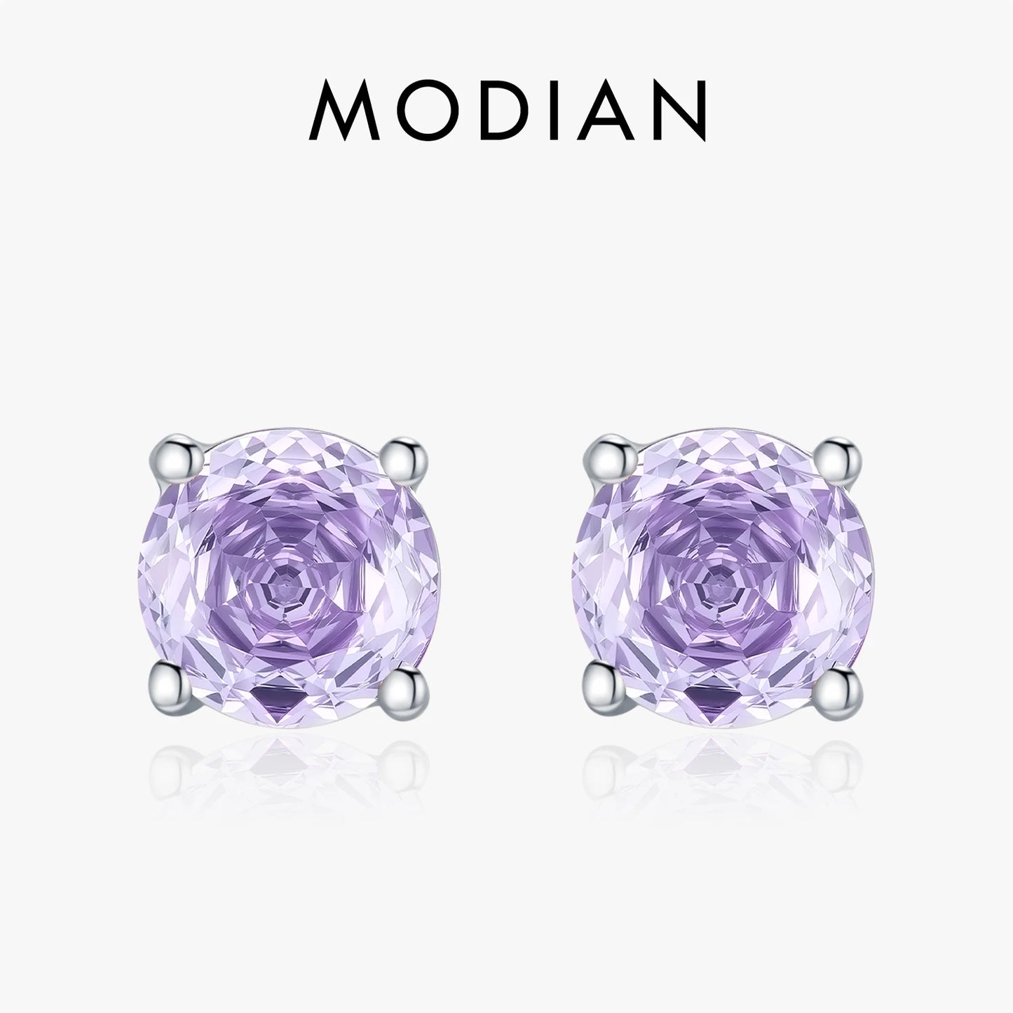 MODIAN 925 Sterling Silver Luxury Sparkling Violet Rose Cut Round CZ Stud Earrings For Women Party Fine Jewelry Gifts
