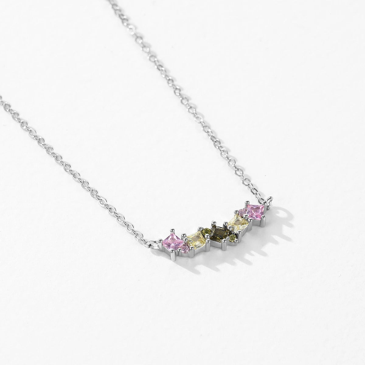 MODIAN 925 Sterling Silver Rainbow Candy Square Zirconia Pendant Necklace Trendy Link Chain For Women Party Fine Jewelry Gifts