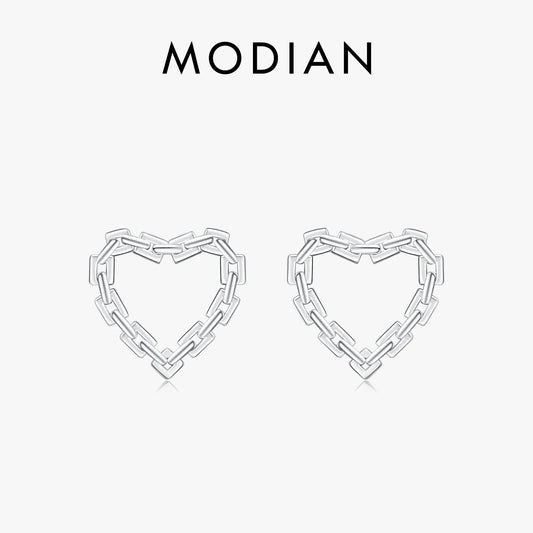 Pendientes de aro MODIAN de plata de ley 925 auténtica con forma de corazón clásico para mujer, aretes románticos, joyería fina hipoalergénica.