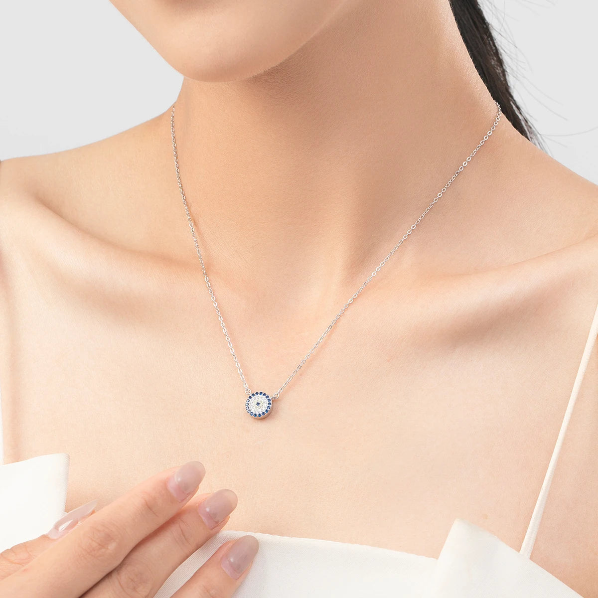 MODIAN 925 Sterling Silver Dazzling Blue Clear CZ Pendant Necklace Link Chain For Women Delicate Birthday Gift Fine Jewelry