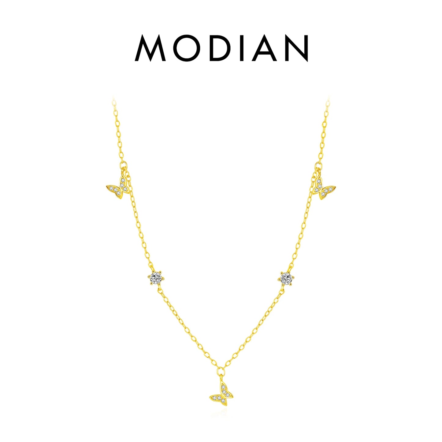 MODIAN Flying Butterfly CZ Necklace 925 Sterling Silver Simple Link Chain Charms White Gold Plated Necklaces For Women Jewelry