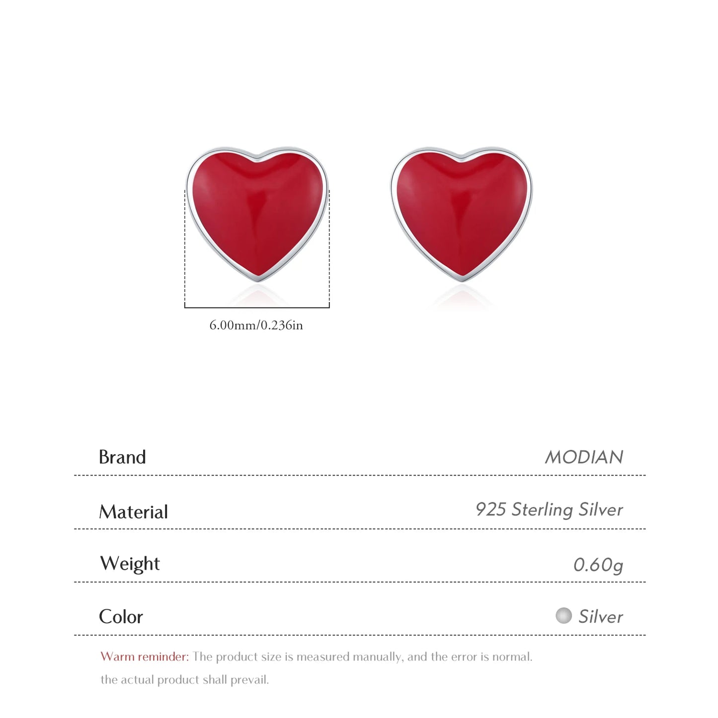 Pendientes MODIAN de plata de ley 925 con diseño romántico de corazón de esmalte rojo, pequeños y encantadores, para mujer, joyería fina de uso diario.