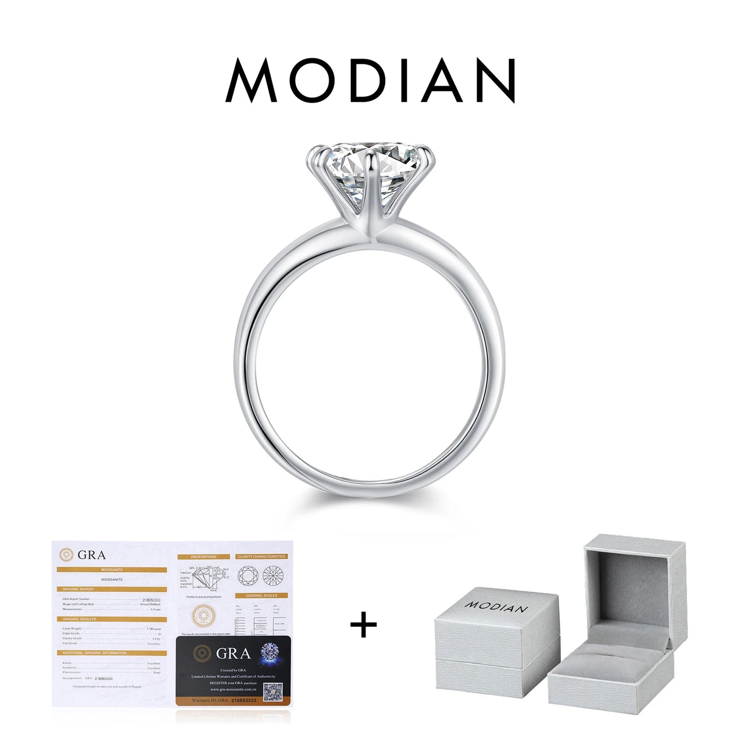 MODIAN 2ct D Color VVS1 Clarity Moissanite 925 Sterling Silver Dazzling Classic Crown Rings For Women Wedding Fine Jewelry