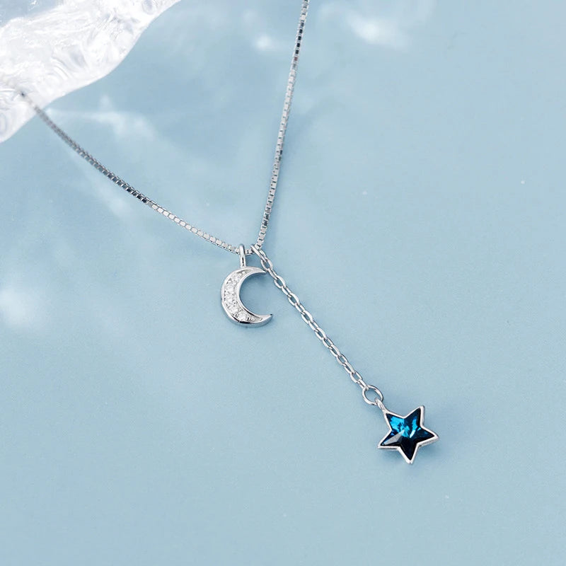 Modian Real 925 Sterling Silver Shining Crescent Star Pendant for Women Link Chain Fashion Fit Women Engagement Party Jewelry