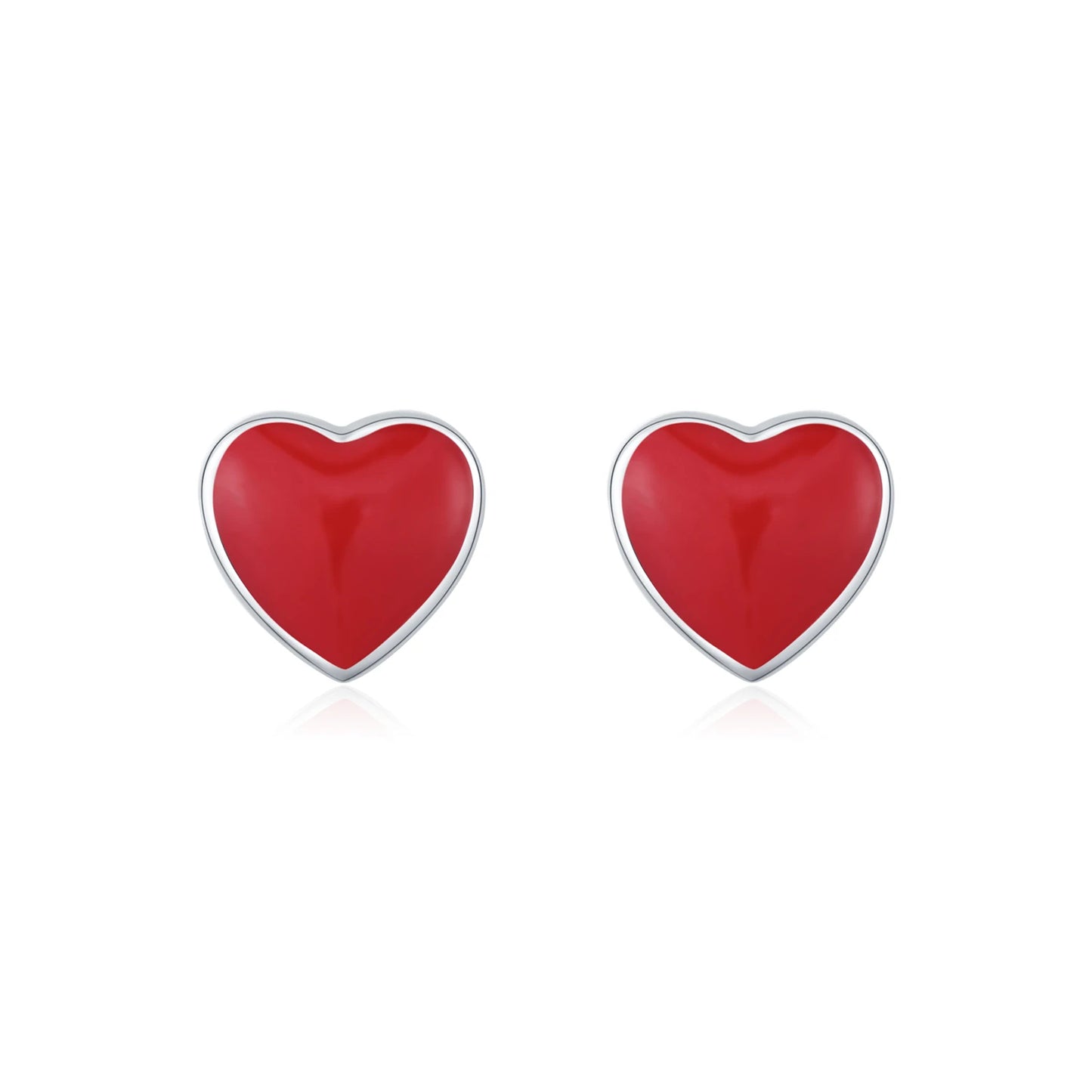 Pendientes MODIAN de plata de ley 925 con diseño romántico de corazón de esmalte rojo, pequeños y encantadores, para mujer, joyería fina de uso diario.