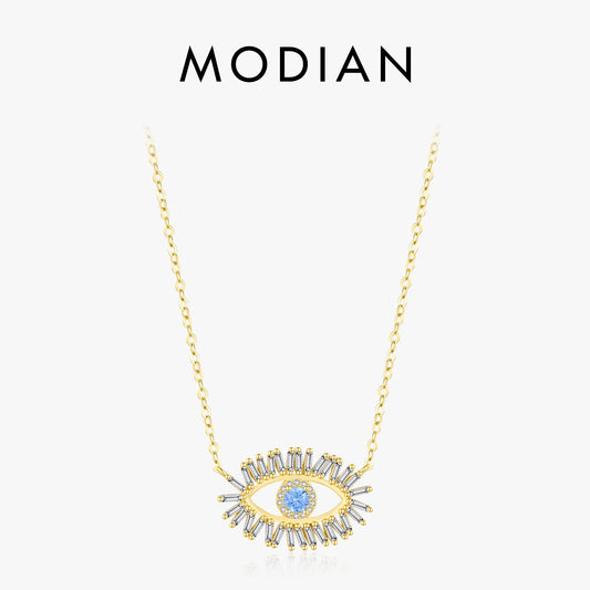 MODIAN 925 Sterling Silver Exquisite Zirconia Eye Pendant Necklace Prong Setting CZ For Women Adjustable Link Chain Fine Jewelry