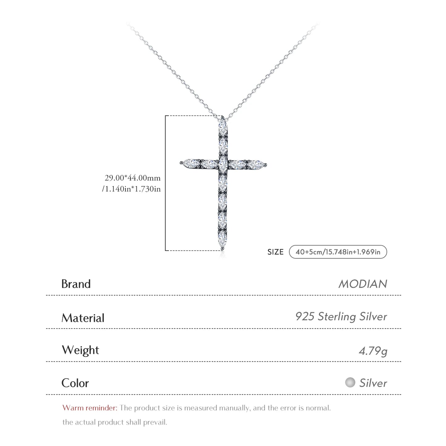 MODIAN 925 Sterling Silver Marquise Cut Zirconia Necklace Retro Black Cross Big Pendant Necklace For Women Fine Jewelry Gift