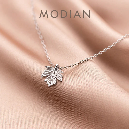 Collar Modian de plata y oro con colgante de hoja de arce diminuta, de lujo, en plata de ley 925, joyería de moda para mujer.