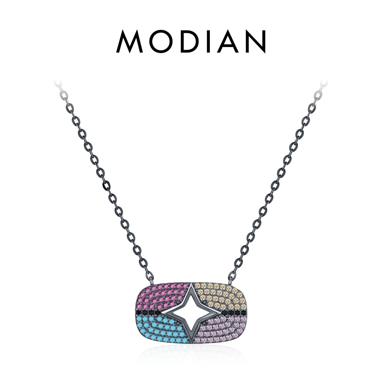 MODIAN 925 Sterling Silver Vintage Enamel Blue Eyes CZ Water Drop Geometric Pendant Necklace For Women Hip Hop Fine Jewelry