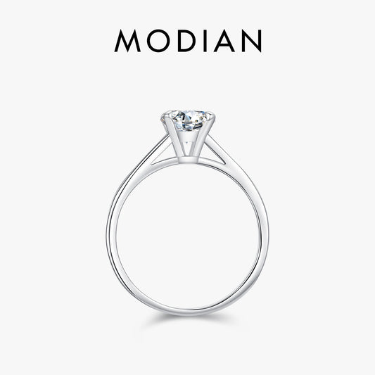 MODIAN 1CT D Color Round High Quality Moissanite Ring For Women 925 Sterling Silver Romantic Wedding Engagement Band Jewelry