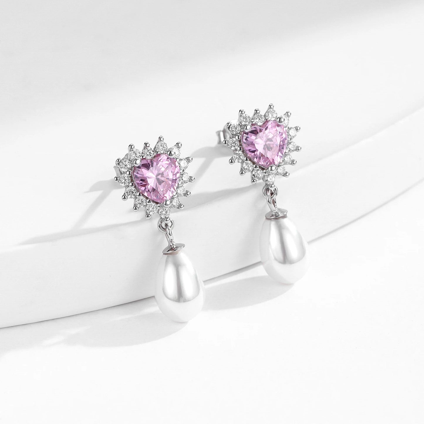 Pendientes MODIAN de plata de ley 925 con forma de corazón y circonita rosa, románticos y elegantes, con forma de concha y perla, para mujer, joyería fina.