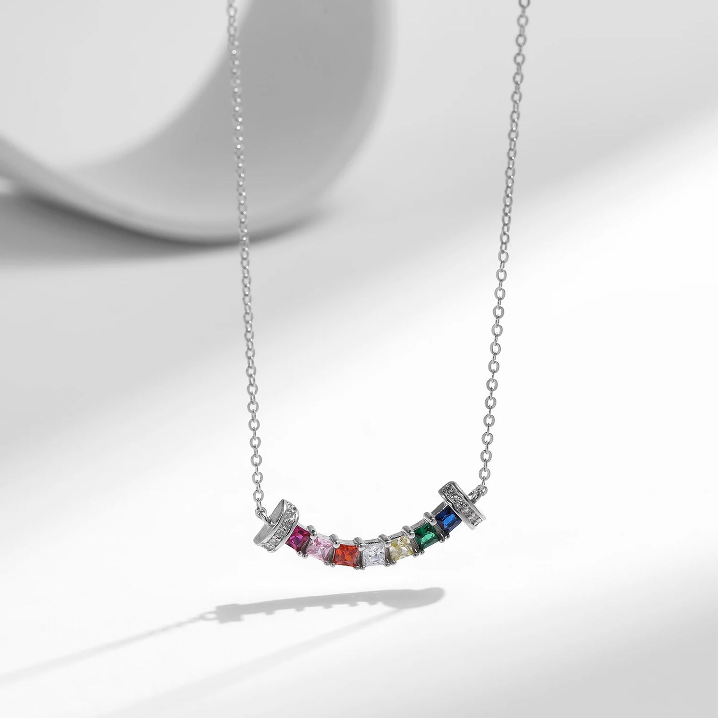 Collar con colgante de circonitas coloridas de arcoíris con forma de sonrisa cuadrada de plata de ley 925 de MODIAN, cadena de cuello de moda para mujer, joyería fina