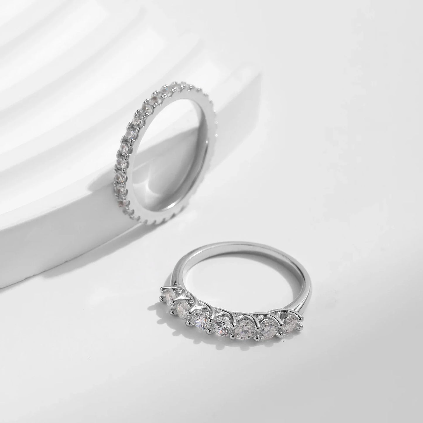 Anillo de boda de moissanita MODIAN en plata de ley 925 con baño de platino y diamantes de laboratorio apilables, joyería de corona para mujer, regalos