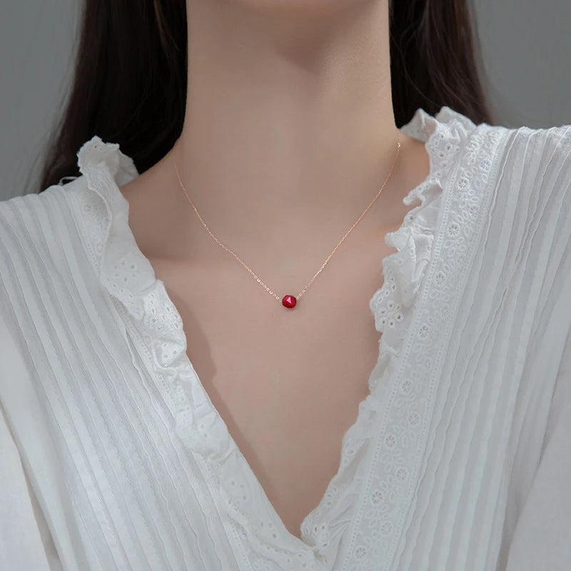 Modian Hot Sale Real 925 Sterling Silver Natural Red Crystal Necklace Pendants For Women Valentine's Day Sterling Silver Jewelry