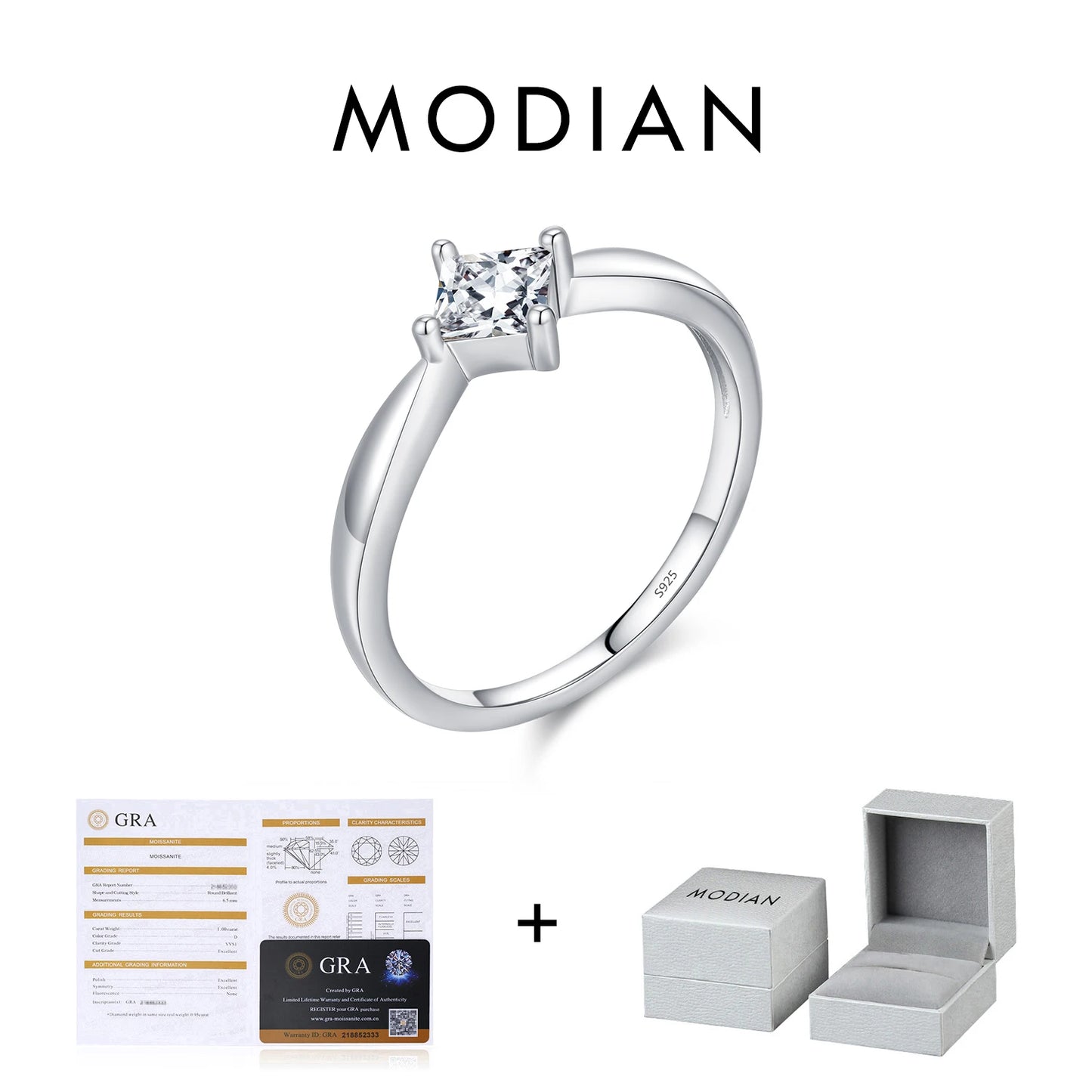 MODIAN D Color VVS1 Square Moissanite Ring 925 Sterling Silver Dazzling Wedding Band Rings For Women Fine Jewelry Gifts