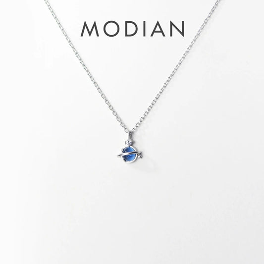 Modian Gradient Color Crystal Luxury 925 Sterling Silver Planet Pendant for Women Link Chain Necklace Fine Jewerly 2020 Design