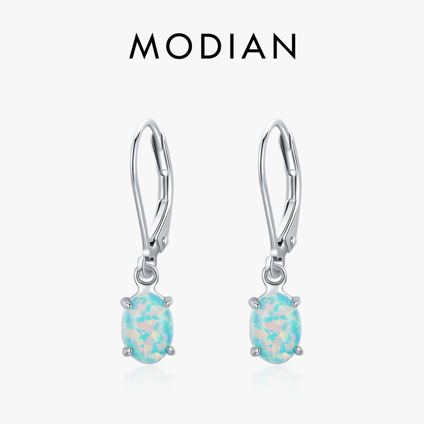 Pendientes de aro de ópalo verde ovalado elegantes y exquisitos de MODIAN en plata de ley 925 para mujer, accesorios de joyería fina para vacaciones diarias.
