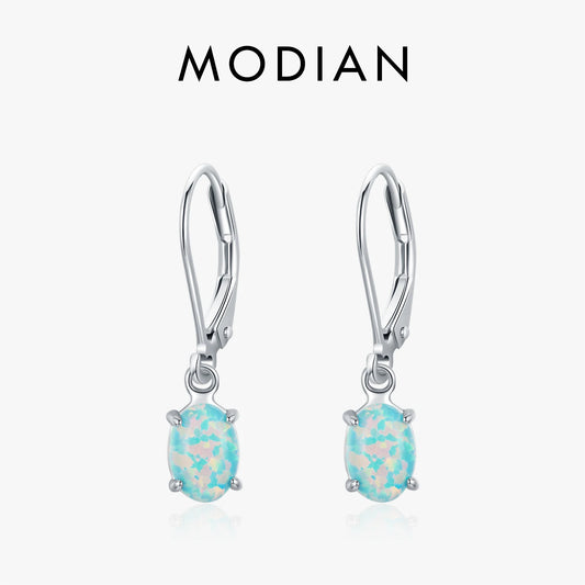 Pendientes de aro de ópalo verde ovalado elegantes y exquisitos de MODIAN en plata de ley 925 para mujer, accesorios de joyería fina para vacaciones diarias.