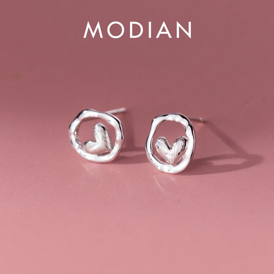 Pendientes MODIAN de plata de ley 925 con forma de corazón y líneas irregulares, a la moda, para mujer, regalo de cumpleaños