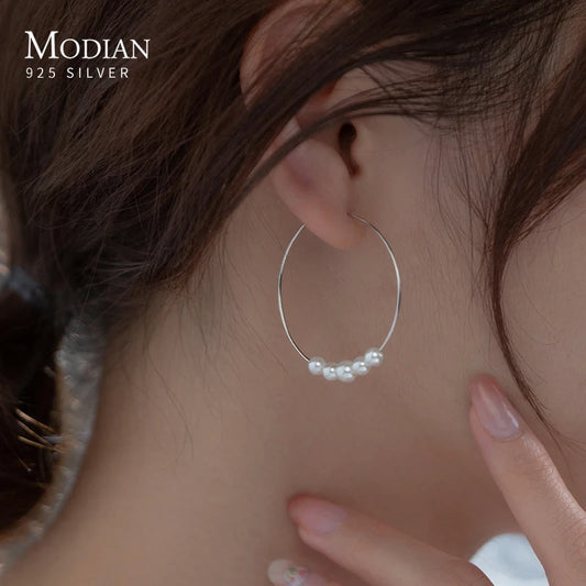 Pendientes de aro Modian de plata de ley 925 con forma de círculo grande y sencillos para mujer, con hebilla fina y exquisita, joyería fina.
