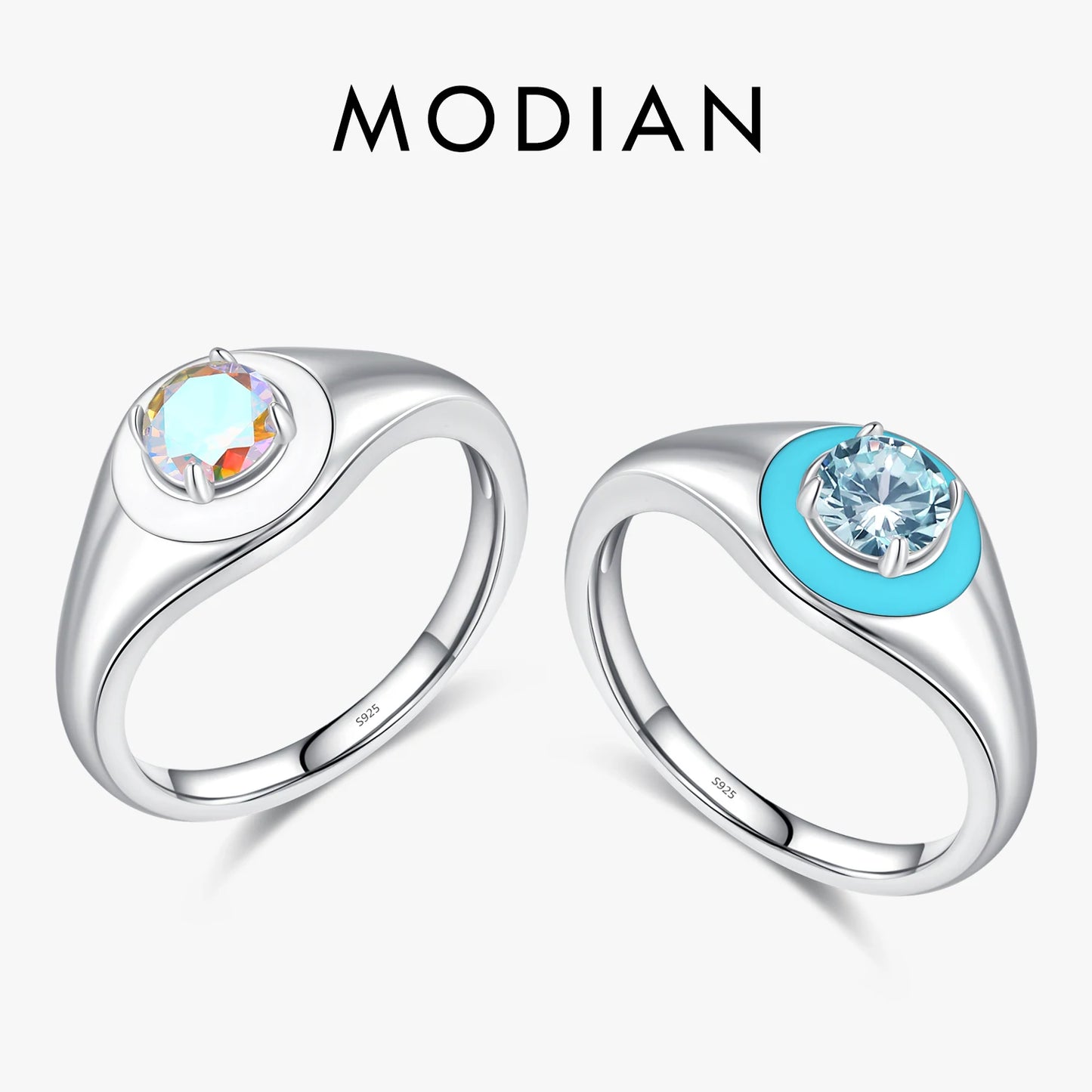 Anillo de sello MODIAN de plata de ley 925 con circonitas esmaltadas de colores para mujer, accesorios diarios, joyería fina