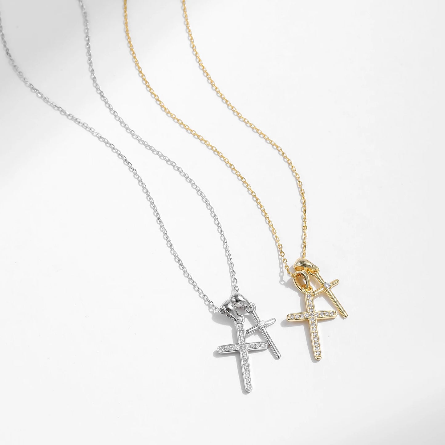 Collar con colgante de cadena de eslabones de circonita de doble cruz, clásico y delicado de plata de ley 925 de MODIAN para mujer, joyería fina, regalos