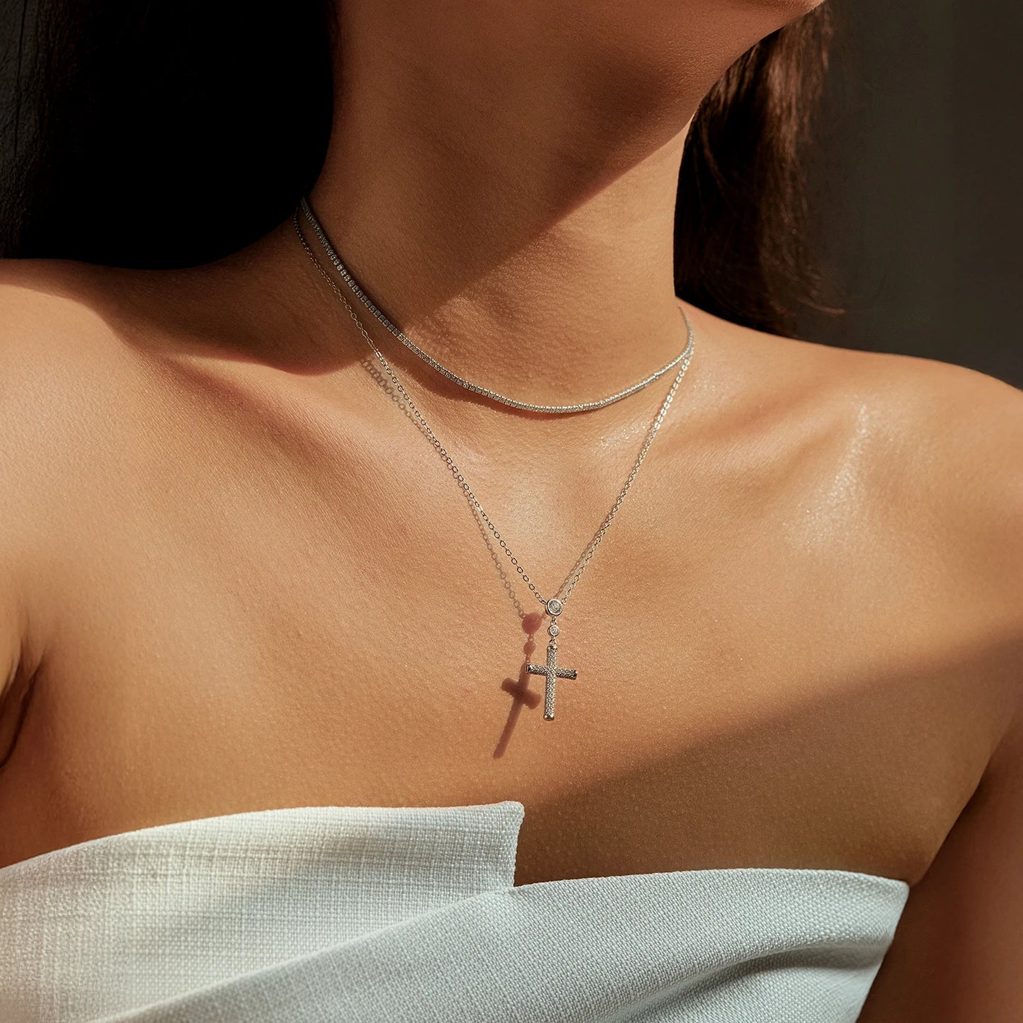 MODIAN 925 Sterling Silver Trendy Cross Swing Necklace Luxury Full Zirconia Choker Pendant Necklace For Women Fine Jewelry