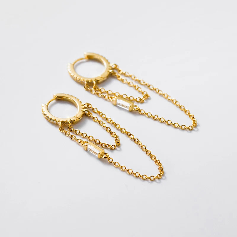 Modian 925 Sterling Silver Elegant Tassels Clear CZ Ear Buckle Trendy Gold Color Hoop Earrings For Women Wedding Jewelry Gifts