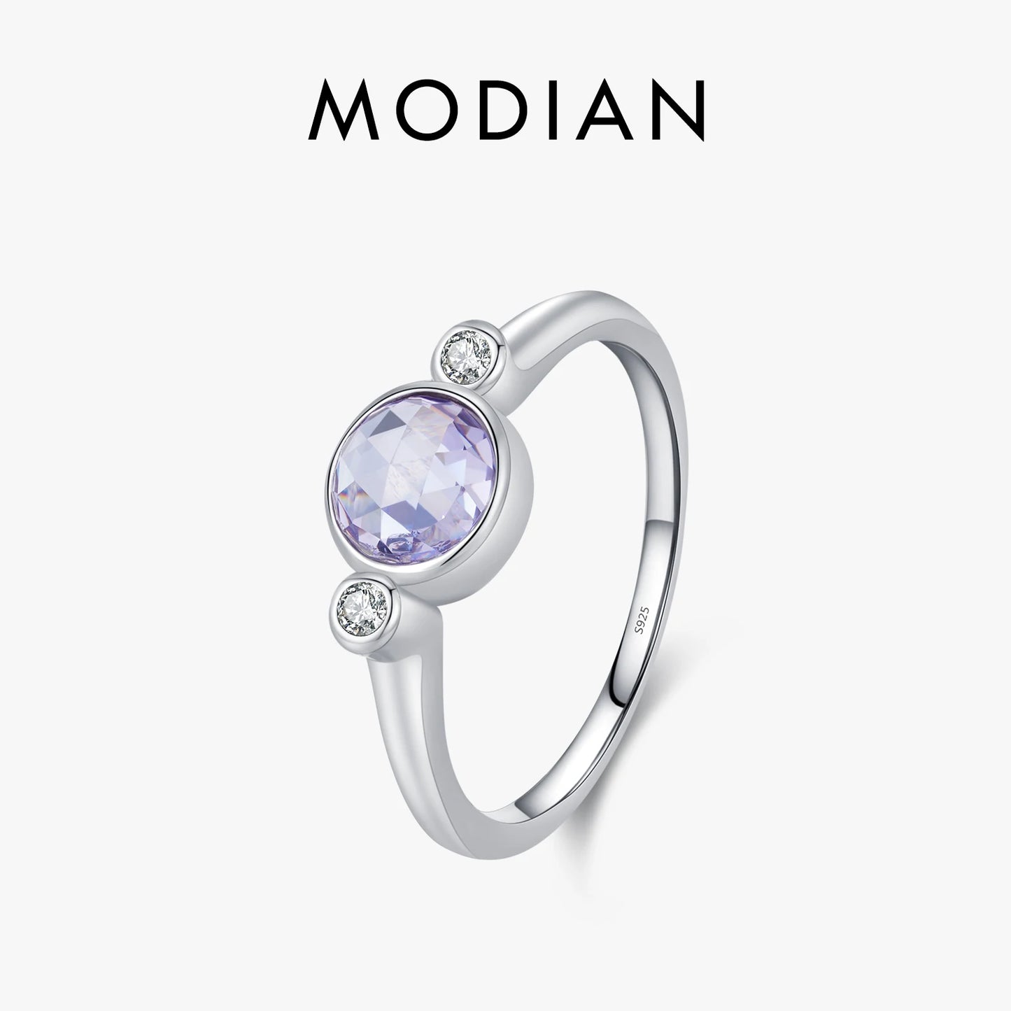 Anillo MODIAN de plata de ley 925 con diseño líquido asimétrico y corte rosa púrpura redondo, joyería fina para mujer, regalo de San Valentín.