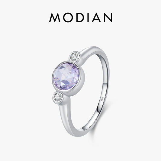 Anillo MODIAN de plata de ley 925 con diseño líquido asimétrico y corte rosa púrpura redondo, joyería fina para mujer, regalo de San Valentín.