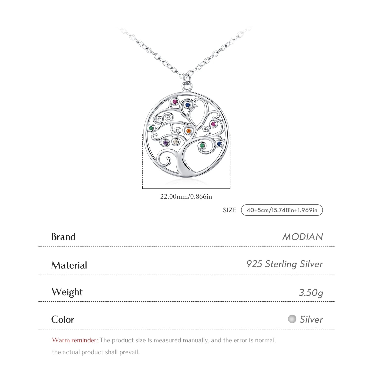 MODIAN 925 Sterling Silver Sparkling Zirconia Retro Tree Pattern Round Pendant Necklaces For Women Fine Jewelry