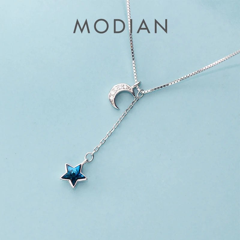 Modian Real 925 Sterling Silver Shining Crescent Star Pendant for Women Link Chain Fashion Fit Women Engagement Party Jewelry