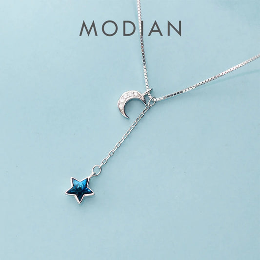 Modian Real 925 Sterling Silver Shining Crescent Star Pendant for Women Link Chain Fashion Fit Women Engagement Party Jewelry