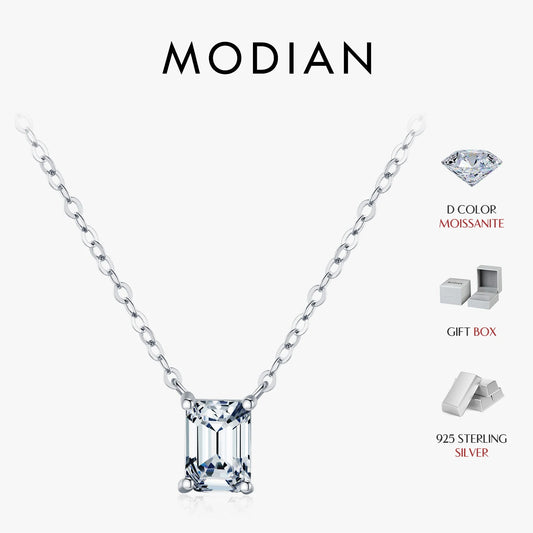Collar MODIAN D con moissanita de corte rectangular en plata de ley 925, colgante clásico de lujo para mujer, joyería