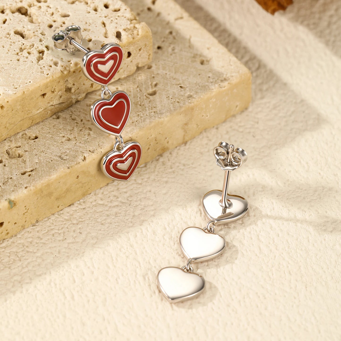 MODIAN 925 Sterling Silver Romantic Exquisite Red Enamel Hearts Stud Earrings For Women Party Fine Jewelry Accessories