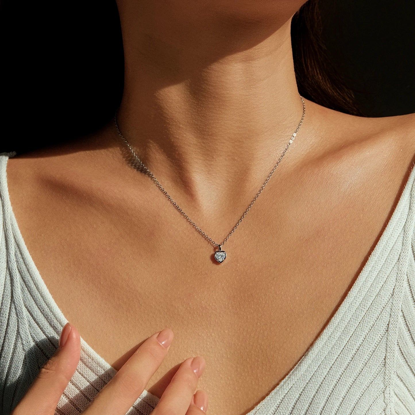 MODIAN 925 Sterling Silver Delicate Sweet Heart Zirconia Wedding Link Chain Pendant Necklace For Women Daily Fine Jewelry