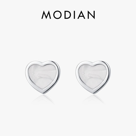 MODIAN 925 Sterling Silver Fashion Romantic White Enamel Hearts Stud Earrings For Women Girls Party Fine Jewelry Accessories