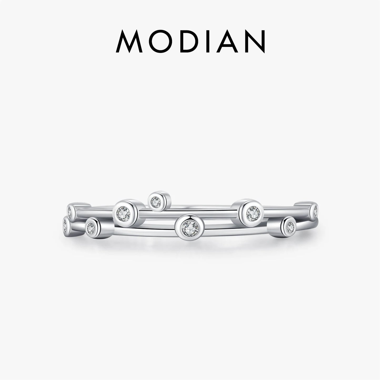MODIAN 925 Sterling Silver Original Design Rings Simple Double Layer Line Round Clear CZ Finger Rings For Women Fine Jewelry