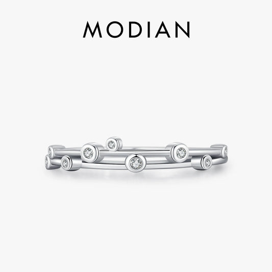 MODIAN 925 Sterling Silver Original Design Rings Simple Double Layer Line Round Clear CZ Finger Rings For Women Fine Jewelry