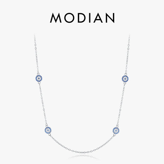 Collar con colgante de ojos azules de la suerte de MODIAN, nuevo diseño de plata de ley 925, cadena para el cuello para mujer, regalo de cumpleaños y aniversario