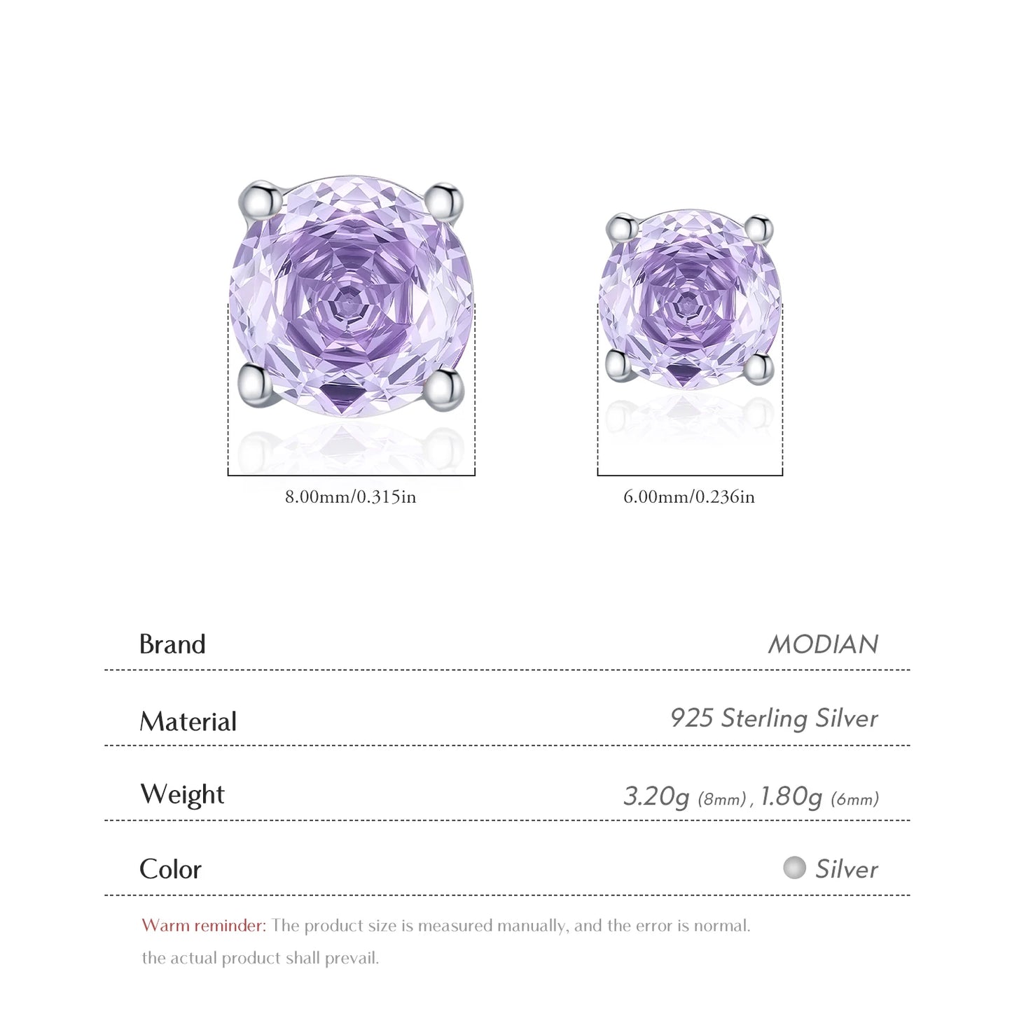 MODIAN 925 Sterling Silver Luxury Sparkling Violet Rose Cut Round CZ Stud Earrings For Women Party Fine Jewelry Gifts